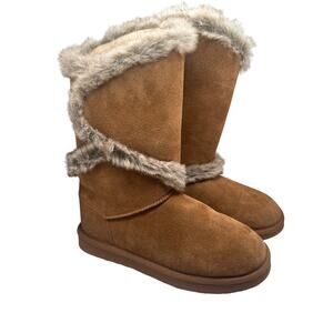Bearpaw Sheilah Tan Suede & Faux Fur Lined Boot US 9